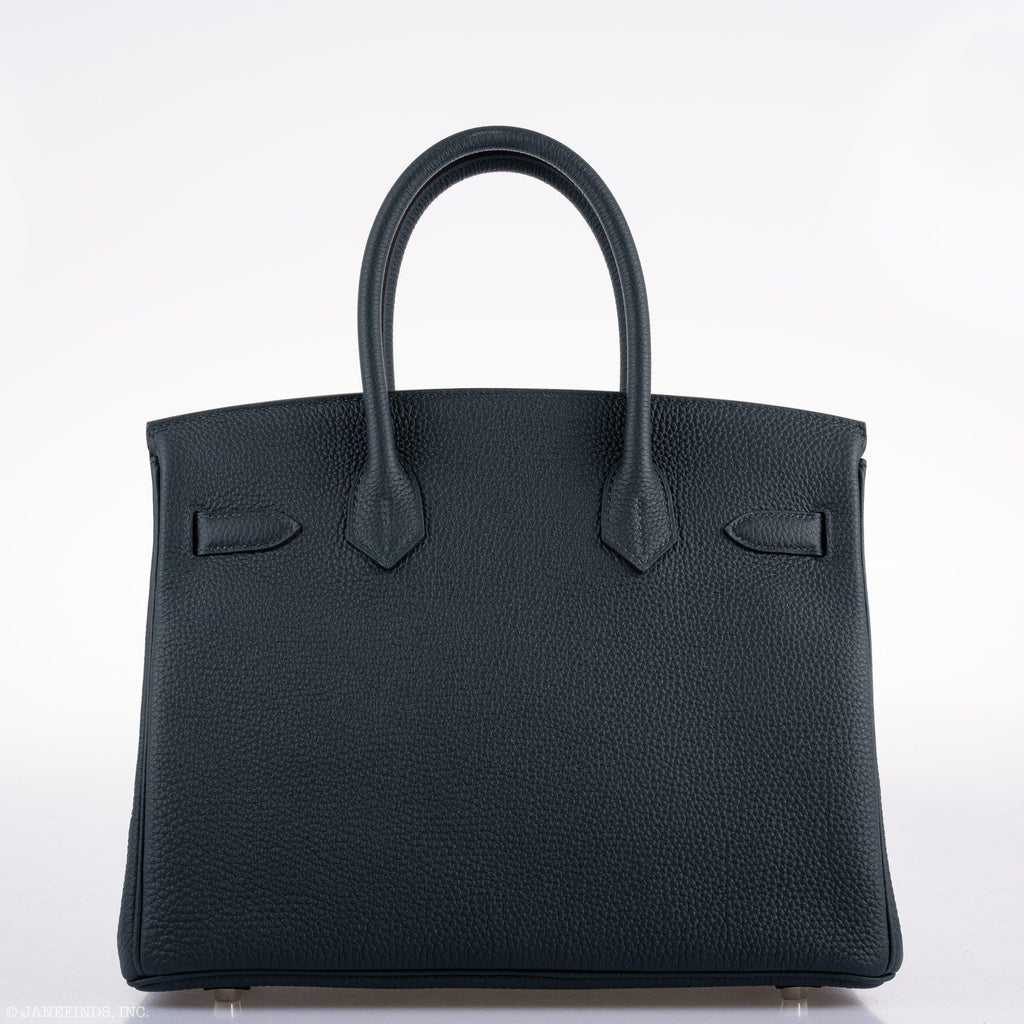 Hermes Birkin 30 Officier Vert Cyprès Togo & Bleu Zellige Stripe & Lining Palladium Hardware