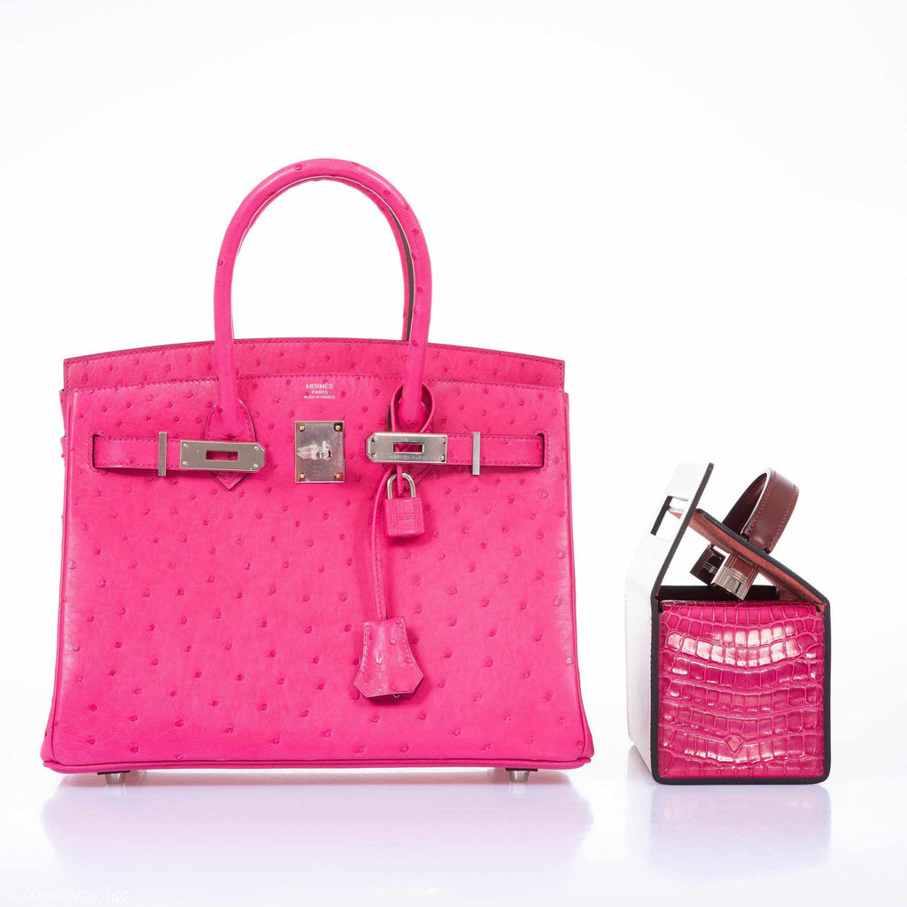 Hermes Birkin 30 Rose Tyrien Ostrich Palladium Hardware