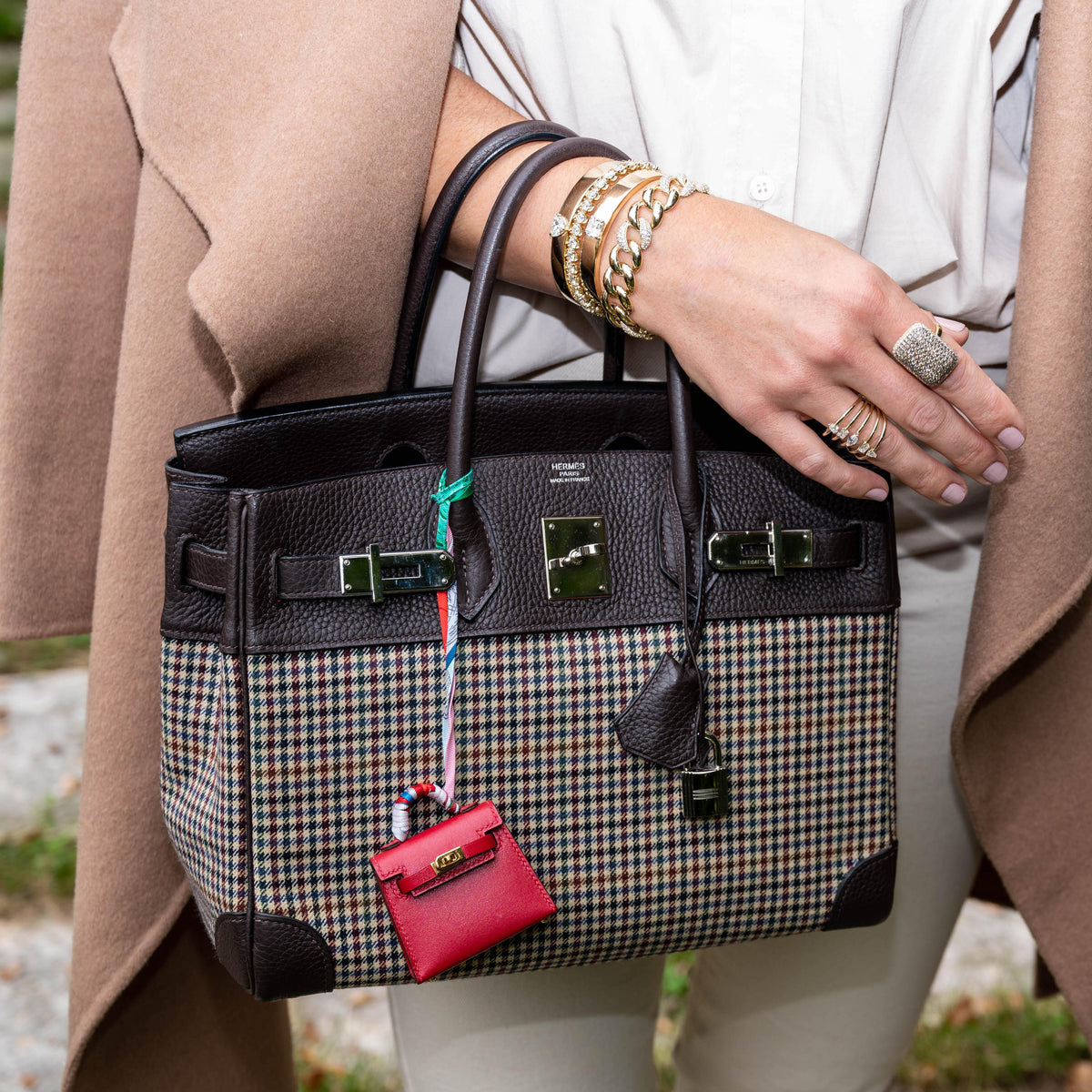 Hermes Birkin 30 Togo And Plaid Wool Lainage Palladium Hardware