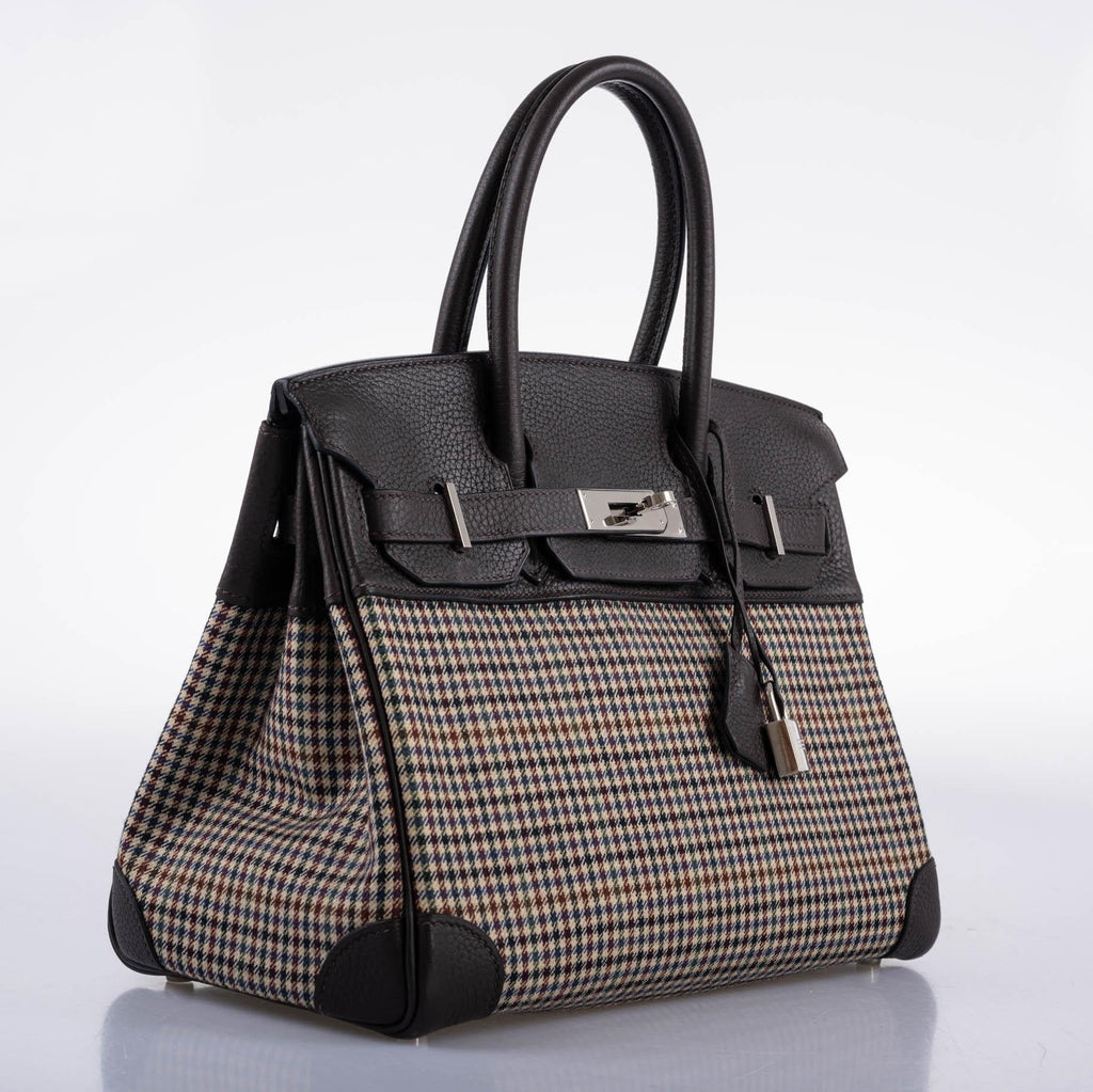 Hermes Birkin 30 Togo And Plaid Wool Lainage Palladium Hardware