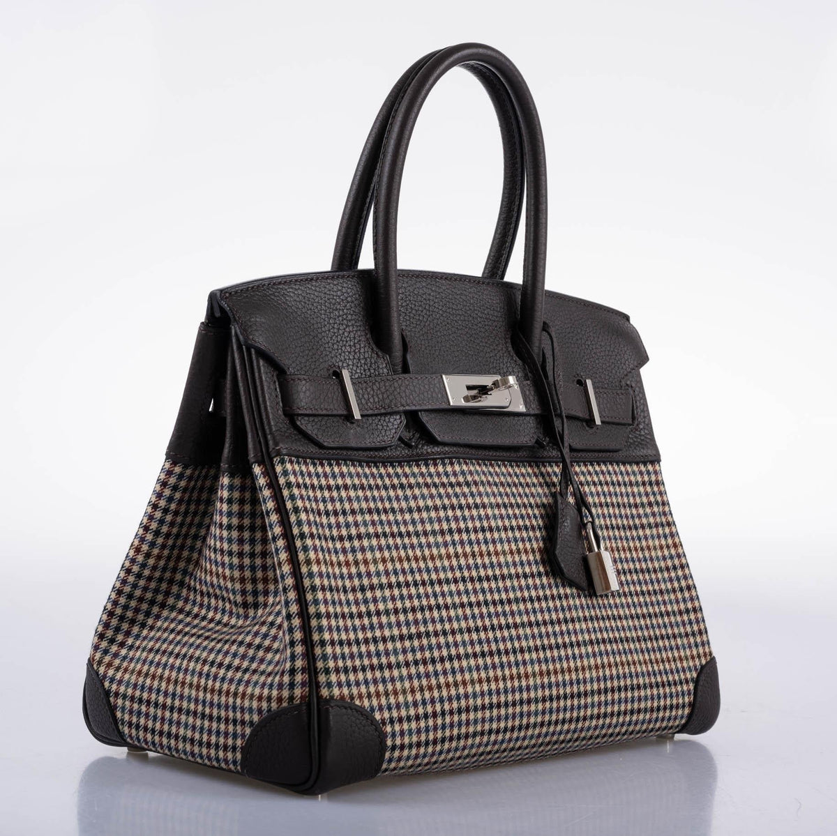 Hermes Birkin 30 Togo And Plaid Wool Lainage Palladium Hardware