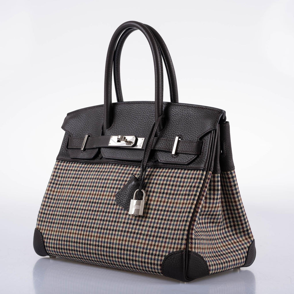 Hermes Birkin 30 Togo And Plaid Wool Lainage Palladium Hardware