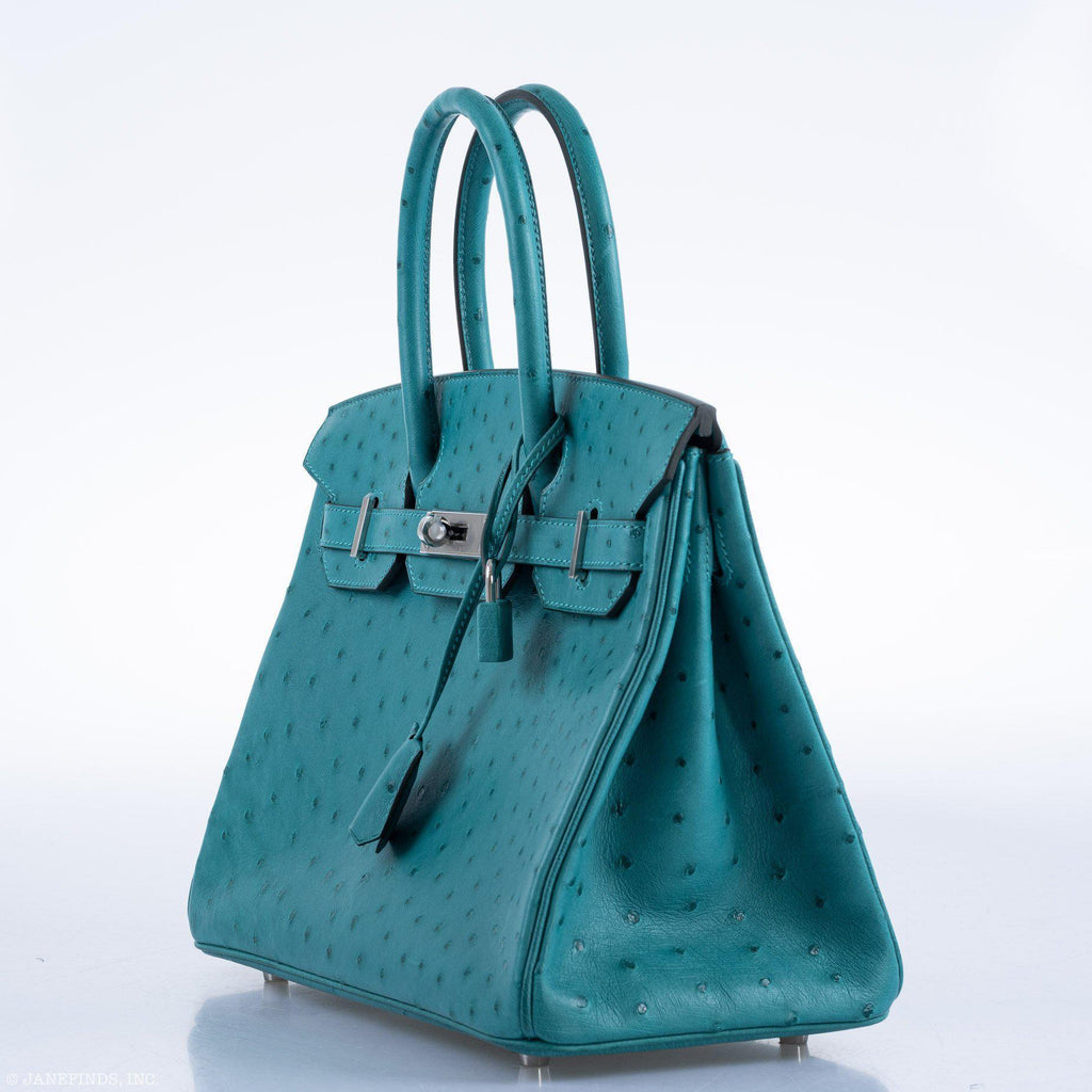 Hermes Birkin 30 Vert Verone Ostrich Palladium Hardware