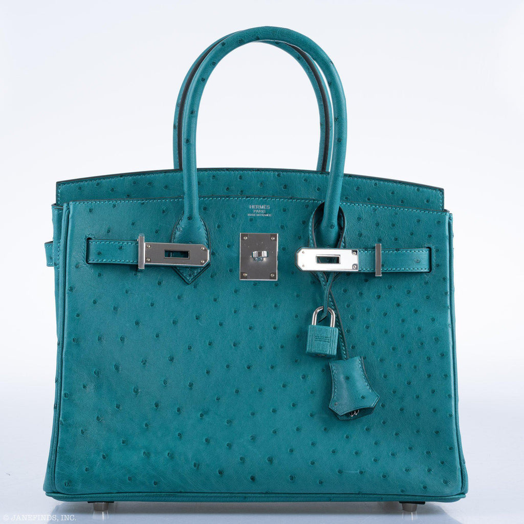Hermes Birkin 30 Vert Verone Ostrich Palladium Hardware