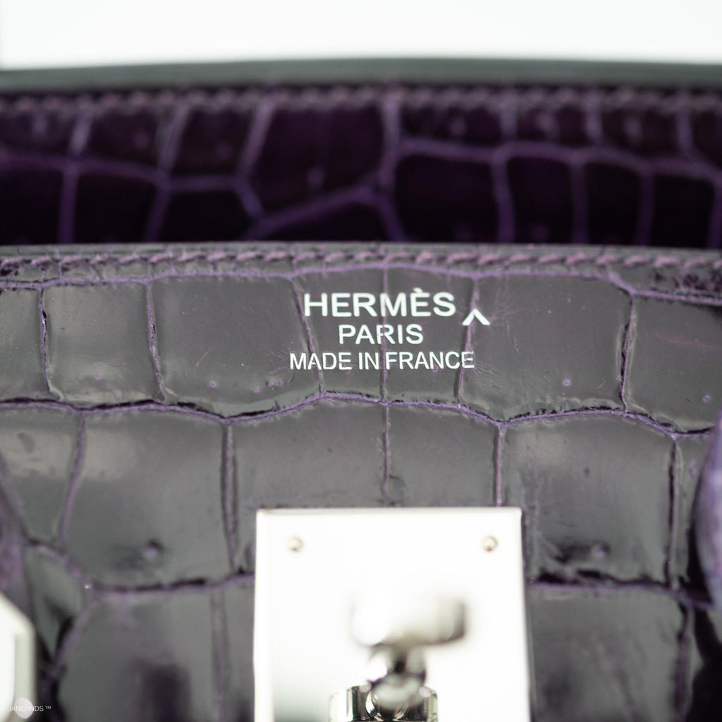 Hermes Birkin 35 Amethyst Porosus Crocodile with Palladium Hardware