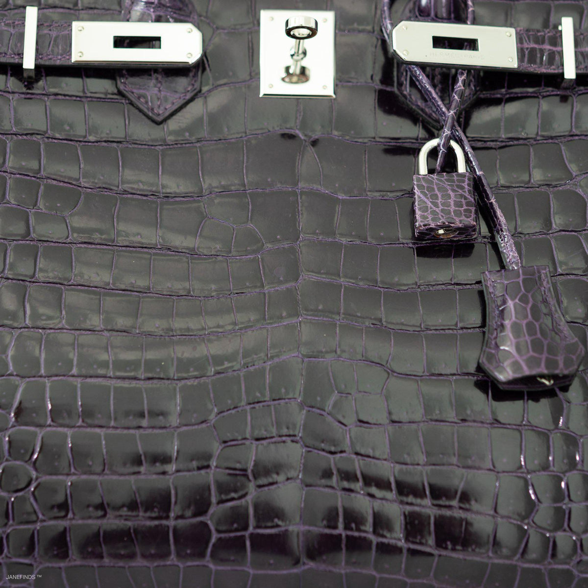 Hermes Birkin 35 Amethyst Porosus Crocodile with Palladium Hardware