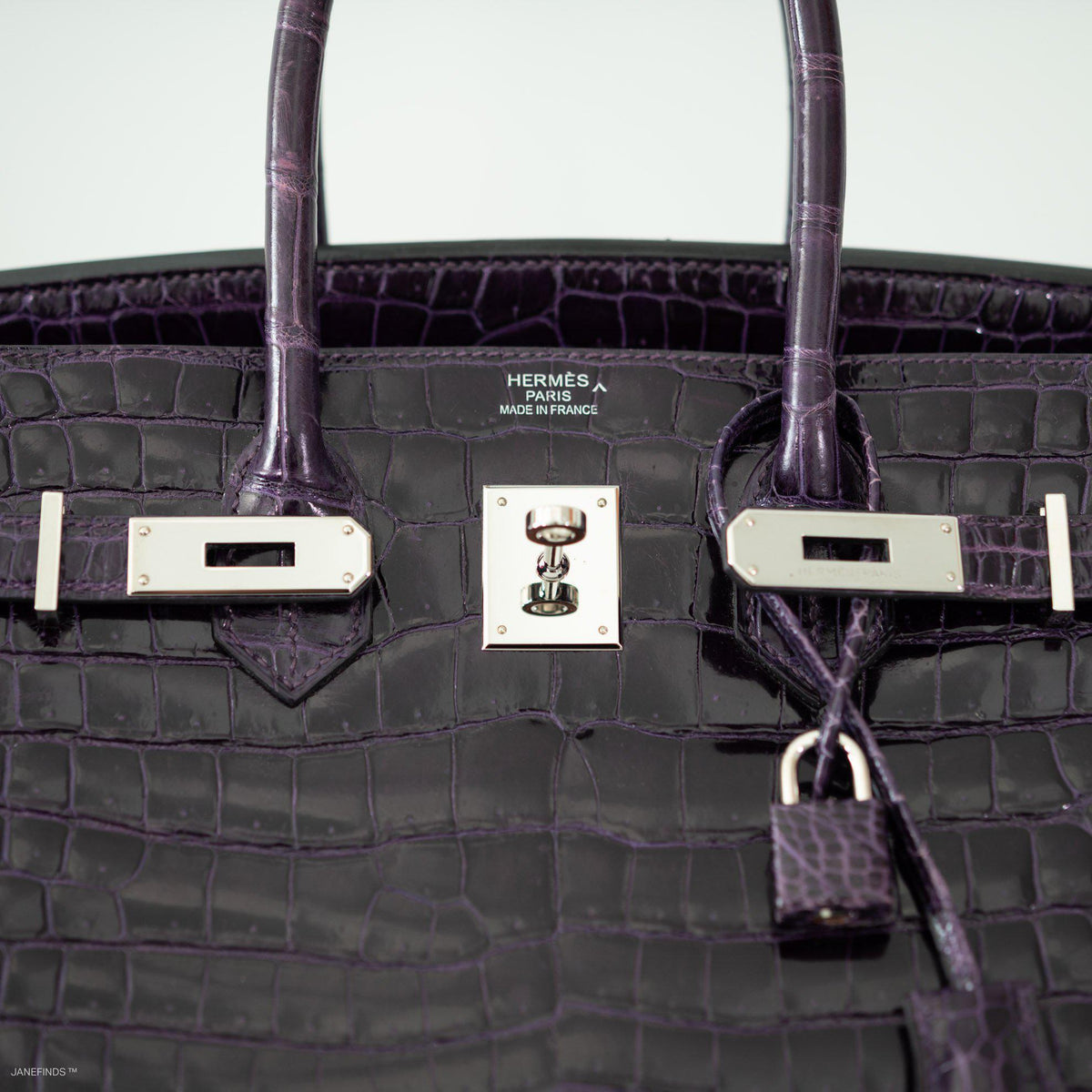 Hermes Birkin 35 Amethyst Porosus Crocodile with Palladium Hardware