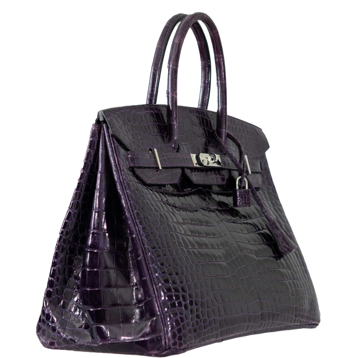 Hermes Birkin 35 Amethyst Porosus Crocodile with Palladium Hardware