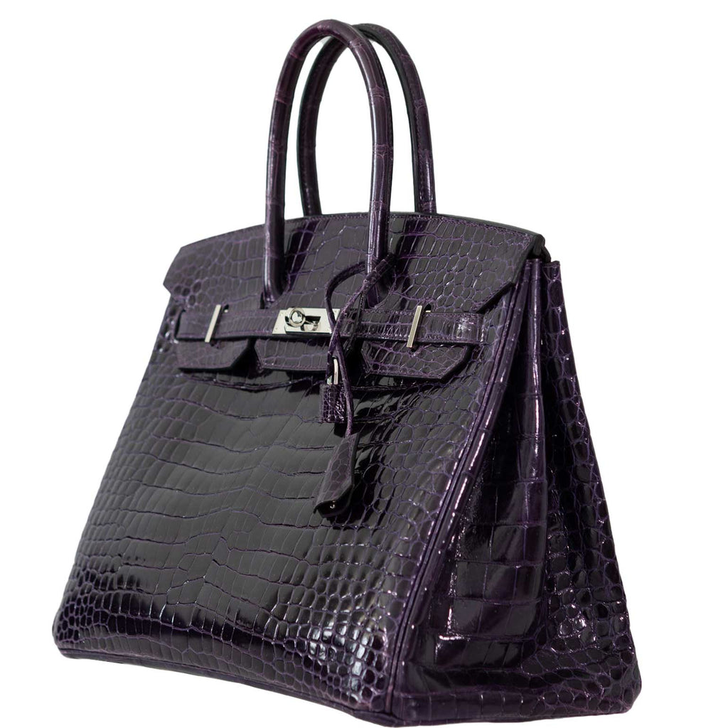 Hermes Birkin 35 Amethyst Porosus Crocodile with Palladium Hardware