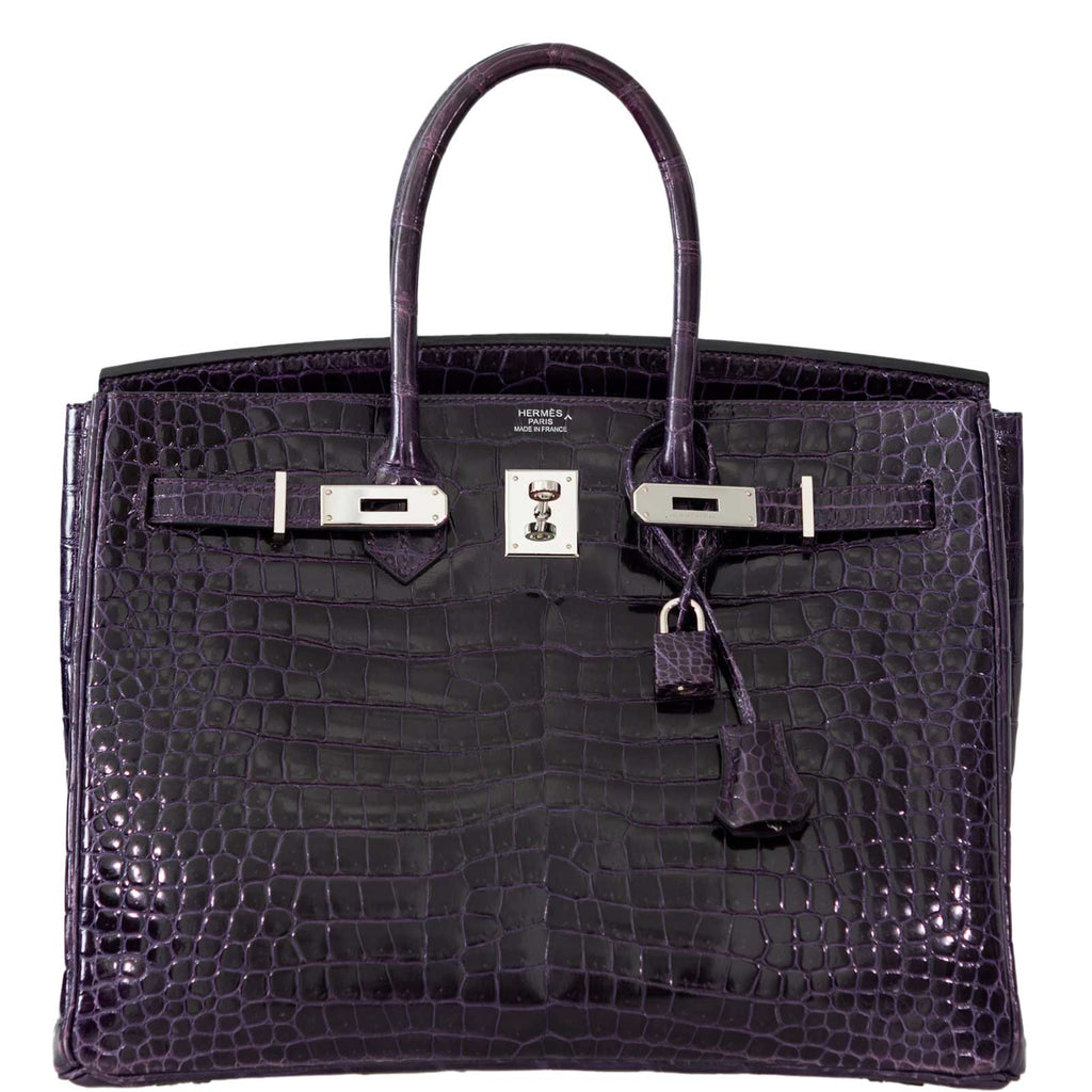 Hermes Birkin 35 Amethyst Porosus Crocodile with Palladium Hardware