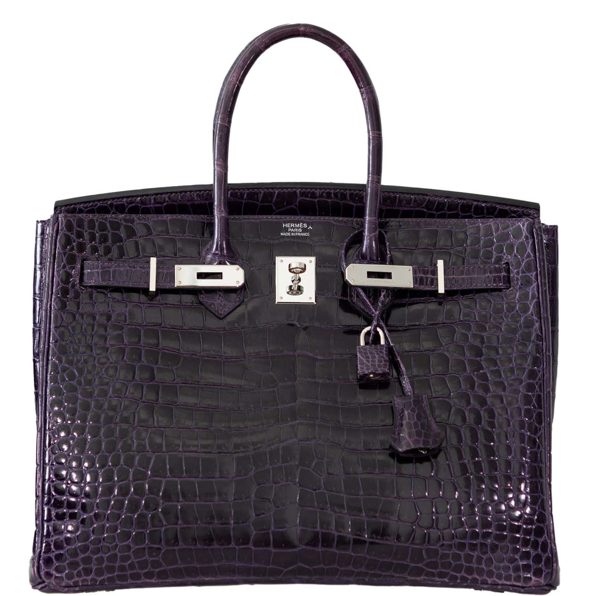 Hermes Birkin 35 Amethyst Porosus Crocodile with Palladium Hardware