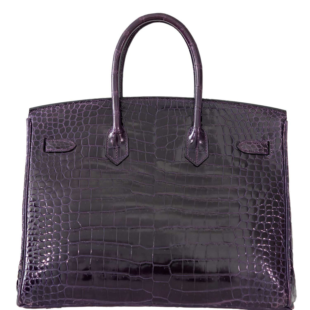 Hermes Birkin 35 Amethyst Porosus Crocodile with Palladium Hardware
