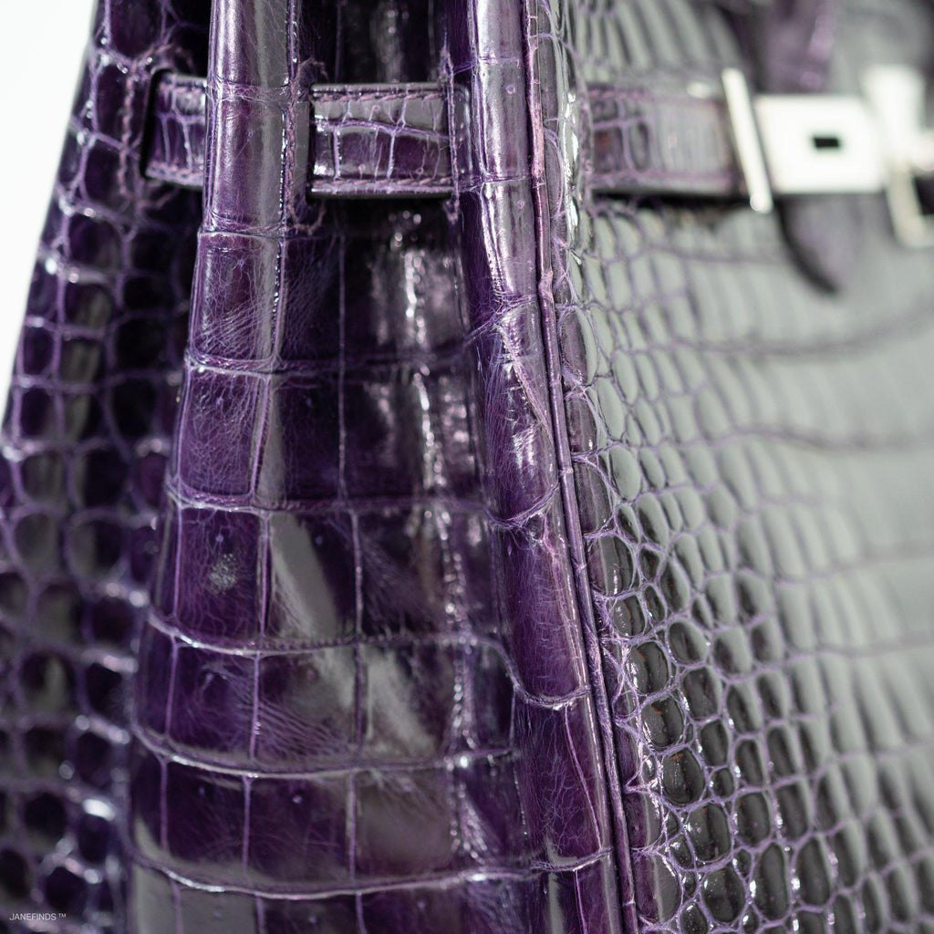 Hermes Birkin 35 Amethyst Porosus Crocodile with Palladium Hardware