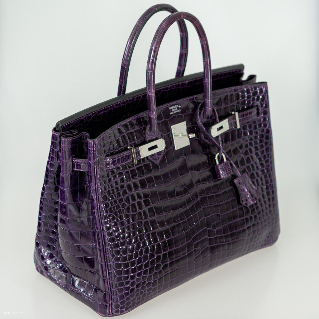 Hermes Birkin 35 Amethyst Porosus Crocodile with Palladium Hardware