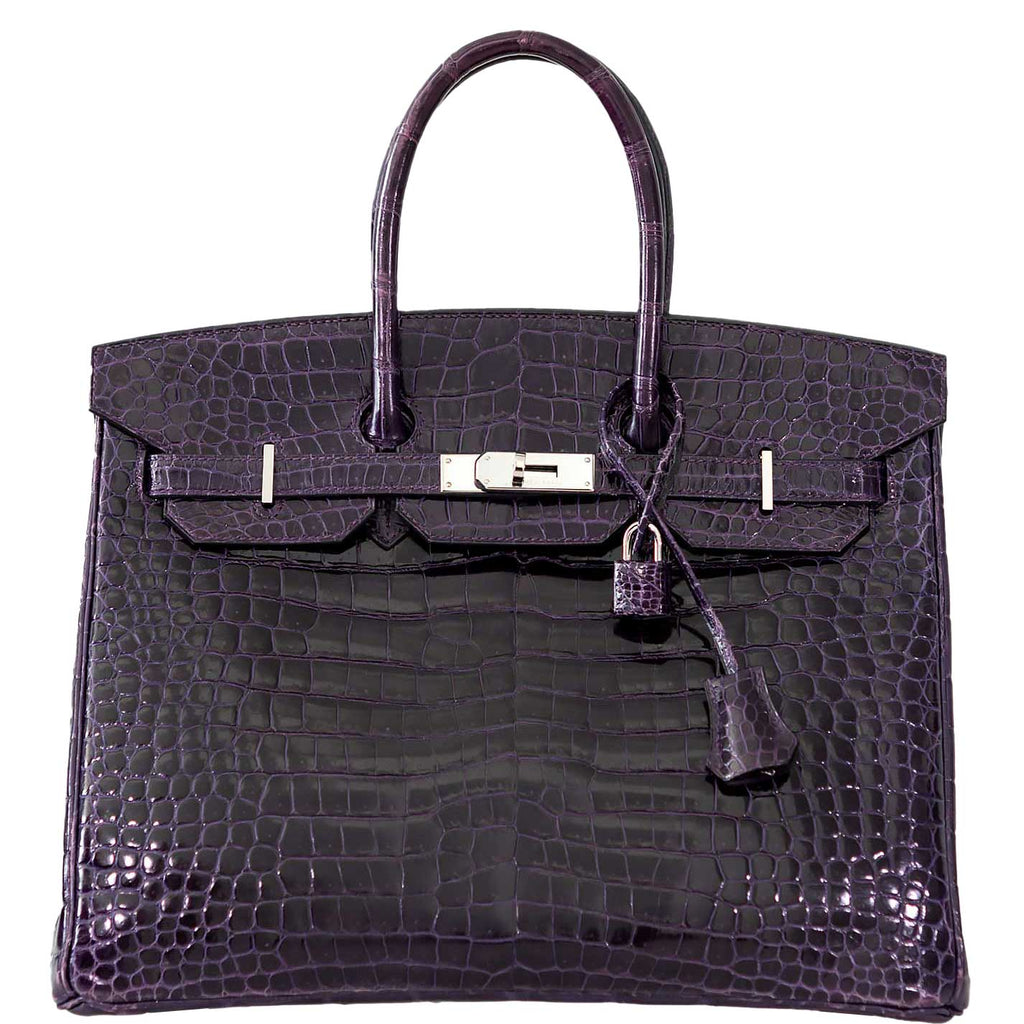 Hermes Birkin 35 Amethyst Porosus Crocodile with Palladium Hardware