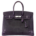 Hermes Birkin 35 Amethyst Porosus Crocodile with Palladium Hardware