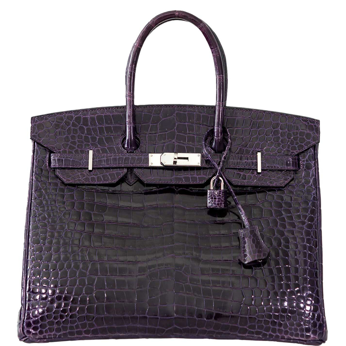 Hermes Birkin 35 Amethyst Porosus Crocodile with Palladium Hardware