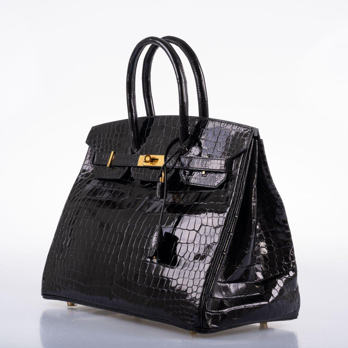 Hermes Birkin 35 Black Shiny Porosus Crocodile with Gold Hardware
