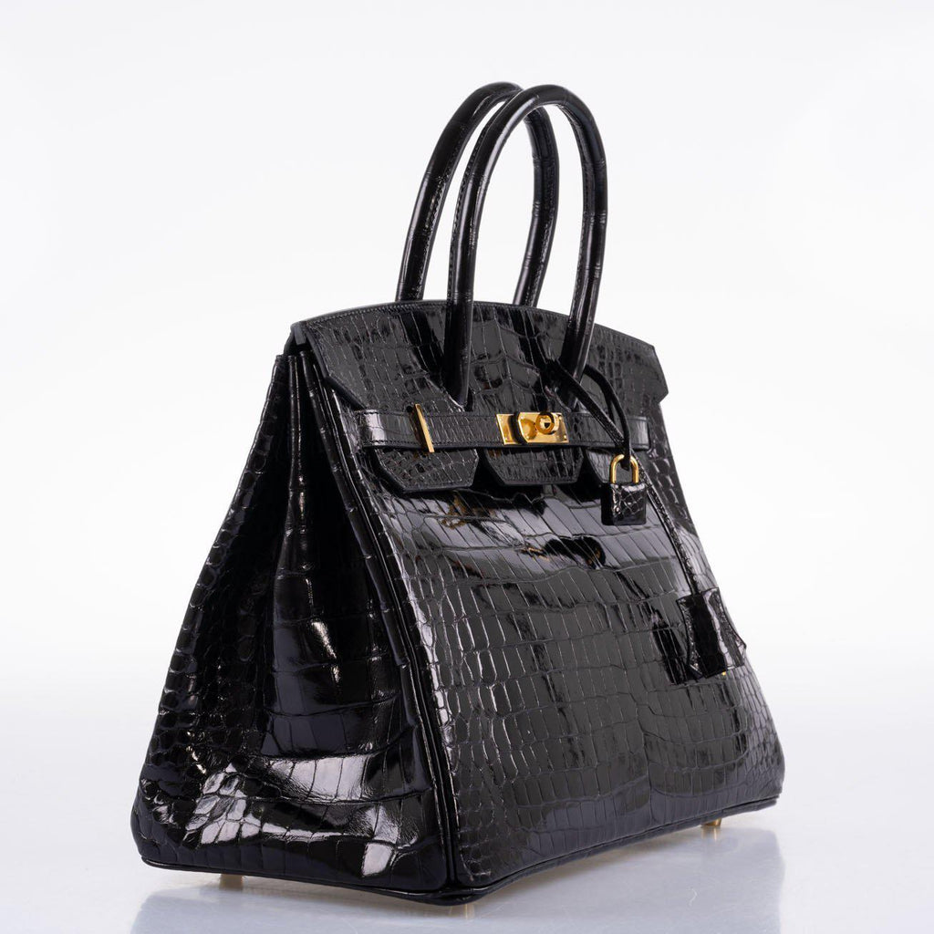 Hermes Birkin 35 Black Shiny Porosus Crocodile with Gold Hardware