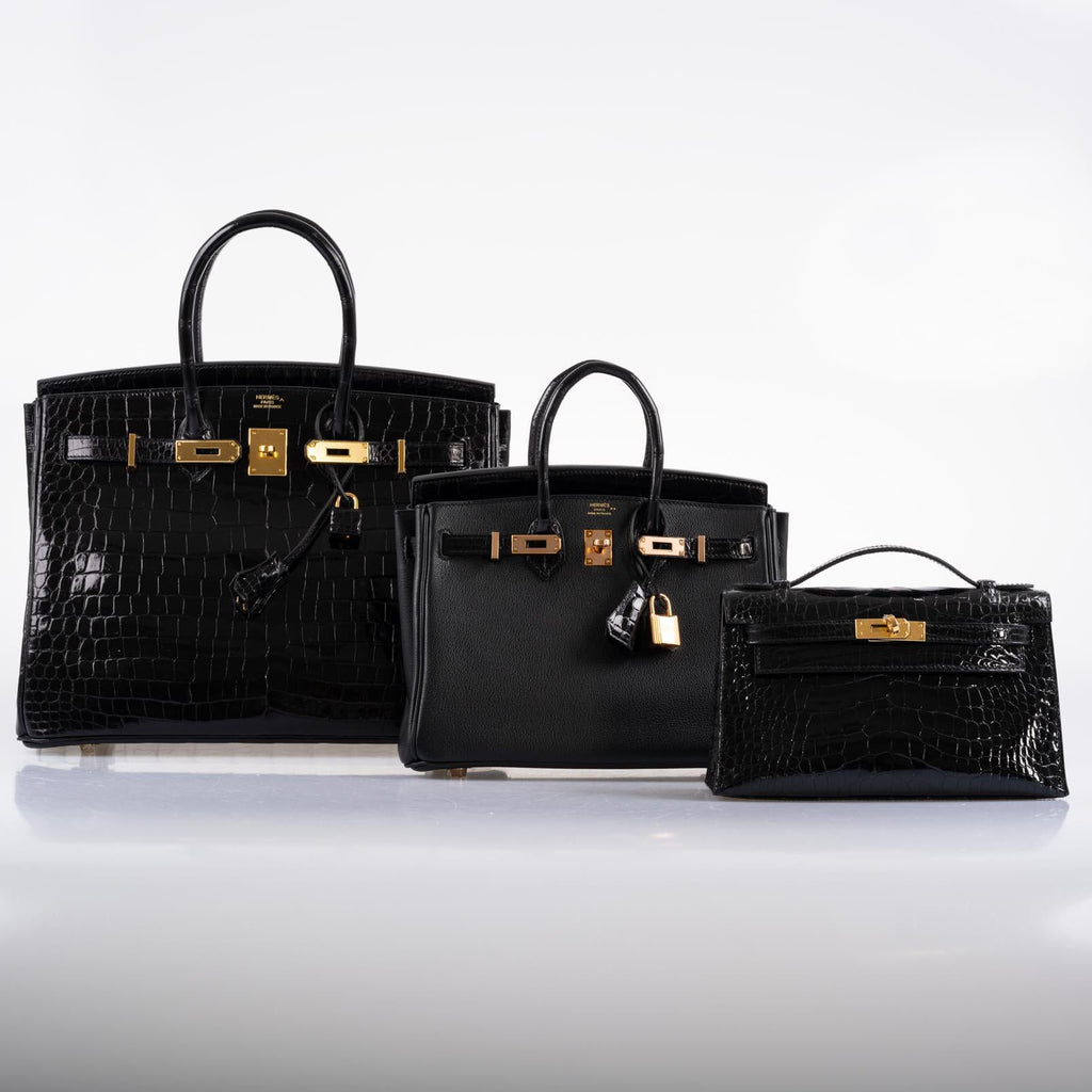 Hermes Birkin 35 Black Shiny Porosus Crocodile with Gold Hardware