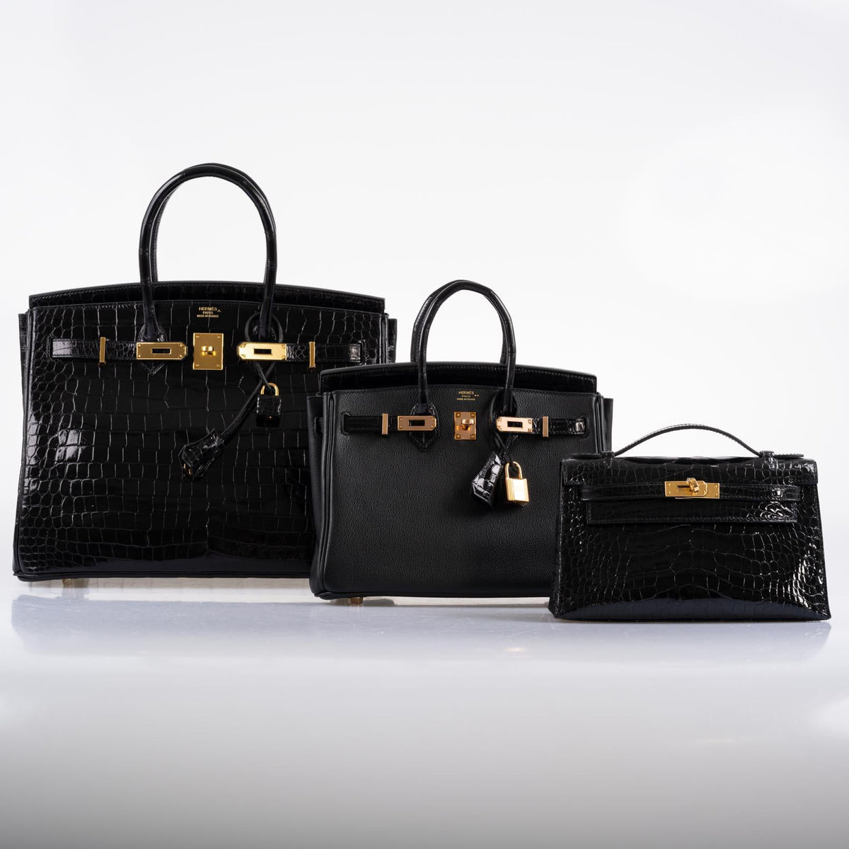 Hermes Birkin 35 Black Shiny Porosus Crocodile with Gold Hardware