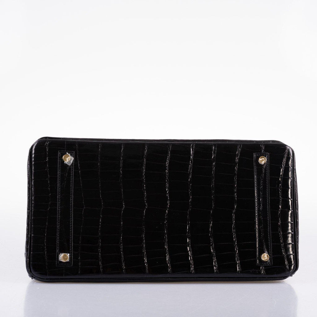 Hermes Birkin 35 Black Shiny Porosus Crocodile with Gold Hardware