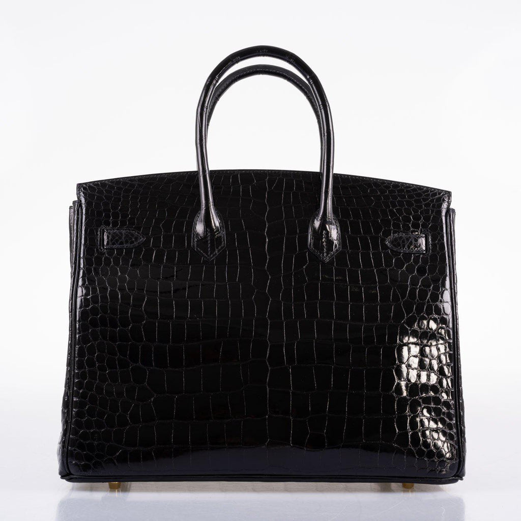 Hermes Birkin 35 Black Shiny Porosus Crocodile with Gold Hardware