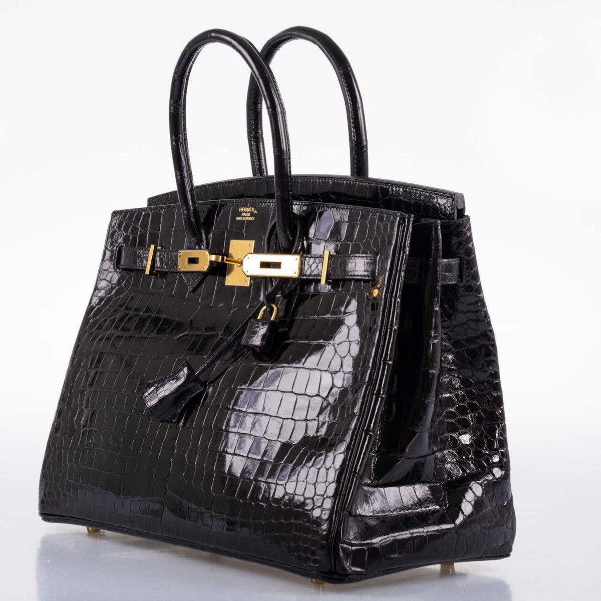 Hermes Birkin 35 Black Shiny Porosus Crocodile with Gold Hardware