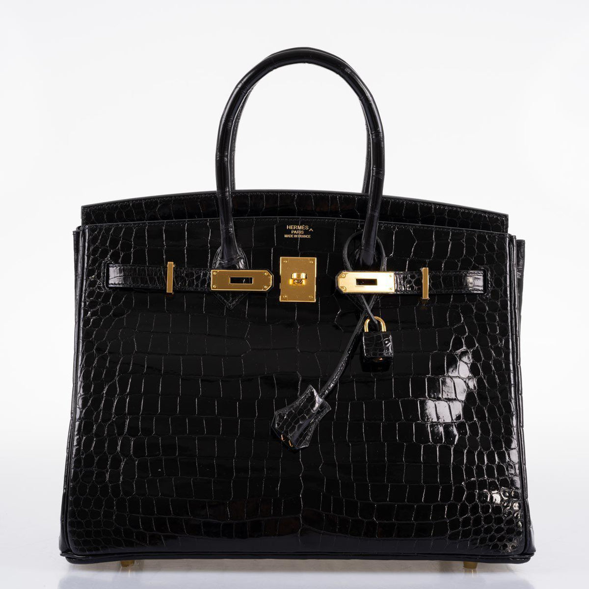 Hermes Birkin 35 Black Shiny Porosus Crocodile with Gold Hardware