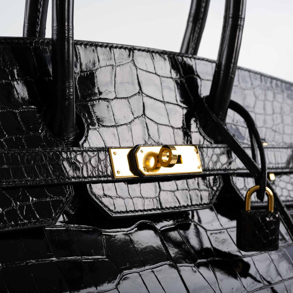 Hermes Birkin 35 Black Shiny Porosus Crocodile with Gold Hardware