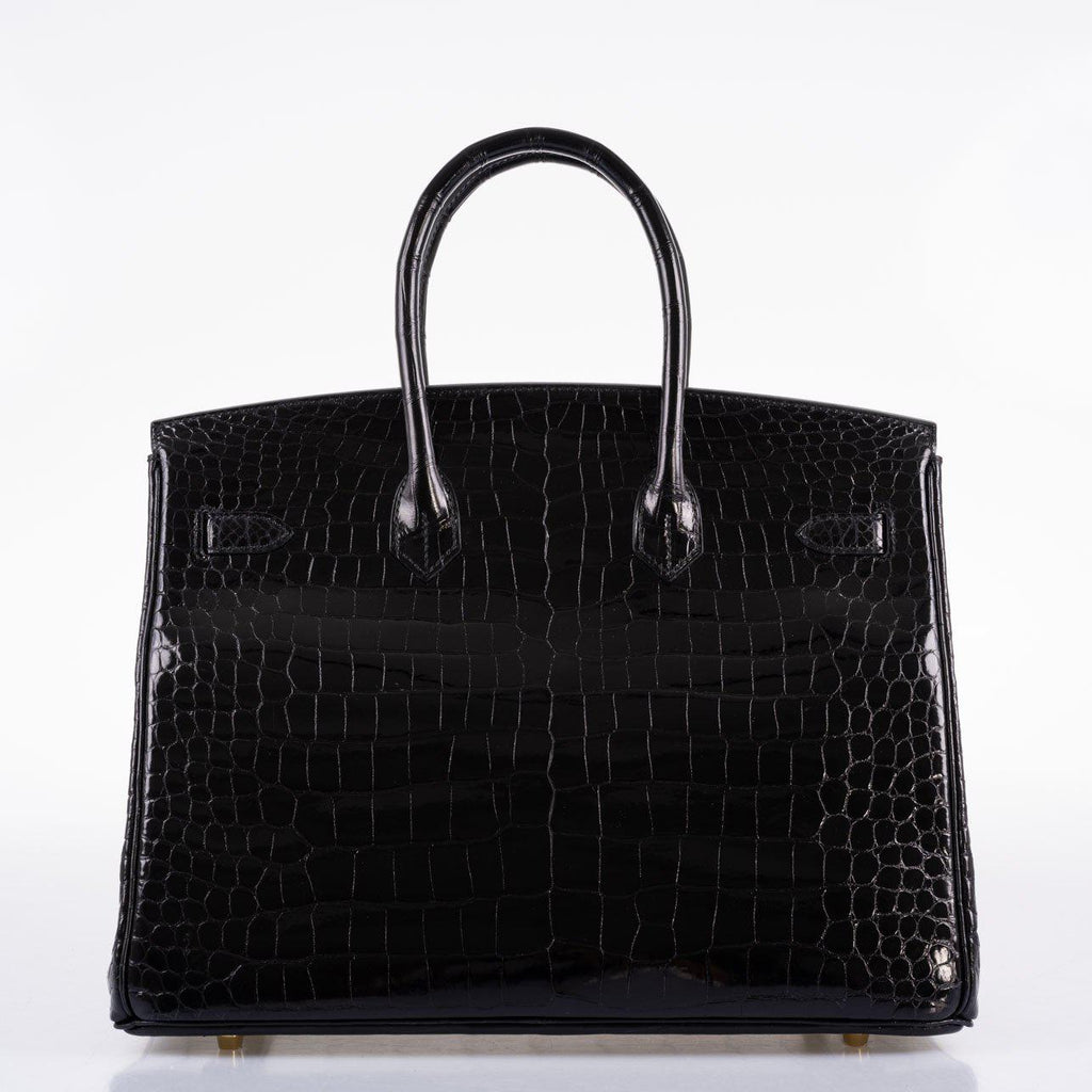 Hermes Birkin 35 Black Shiny Porosus Crocodile with Gold Hardware