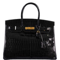 Hermes Birkin 35 Black Shiny Porosus Crocodile with Gold Hardware