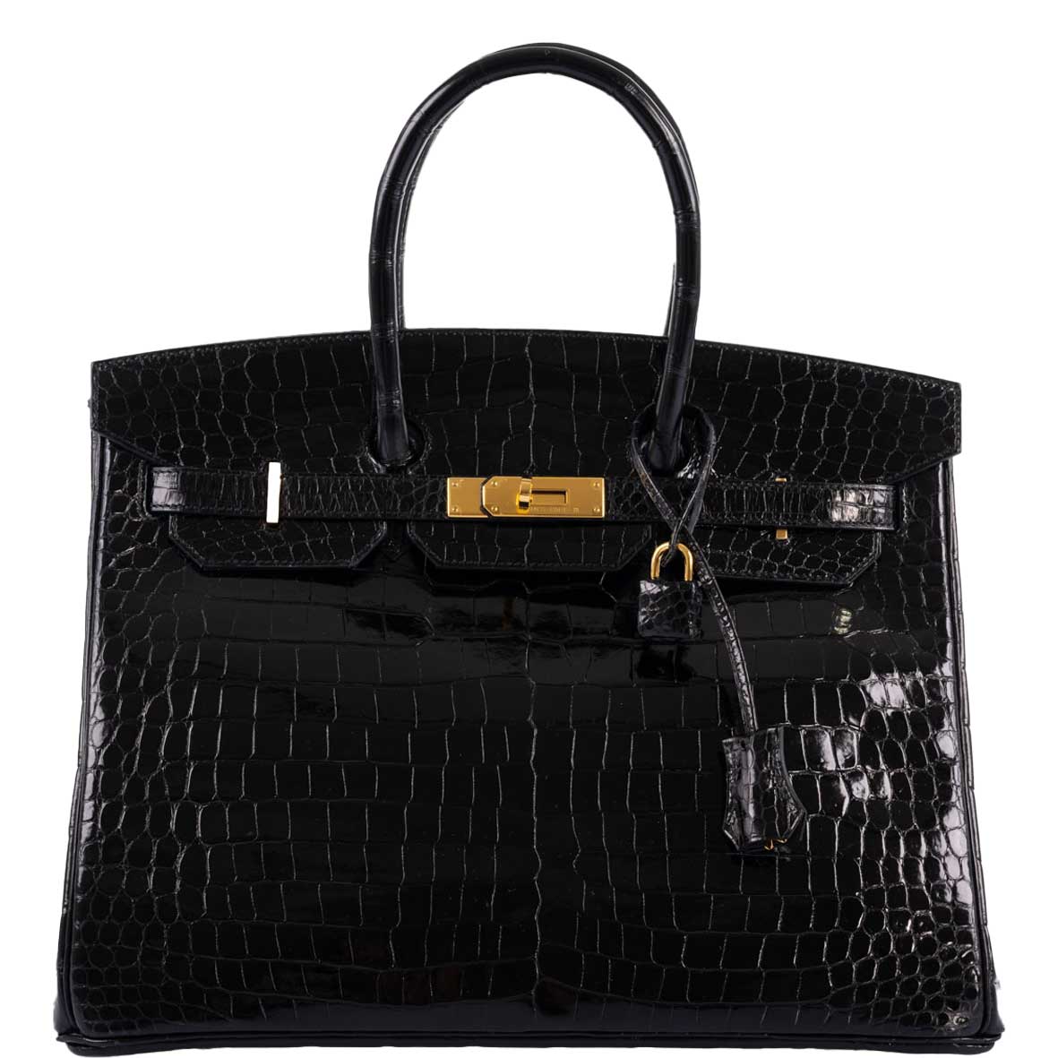 Hermes Birkin 35 Black Shiny Porosus Crocodile with Gold Hardware