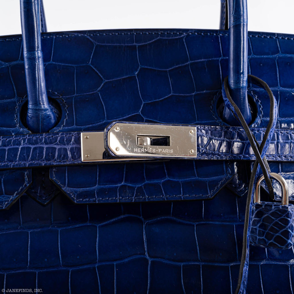 Hermes Birkin 35 Blue Electric Porosus Crocodile Palladium Hardware