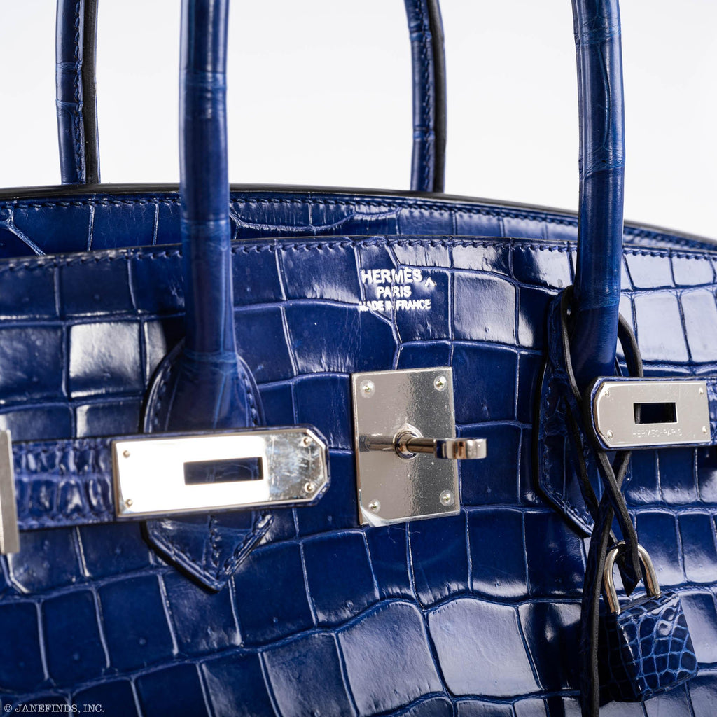 Hermes Birkin 35 Blue Electric Porosus Crocodile Palladium Hardware