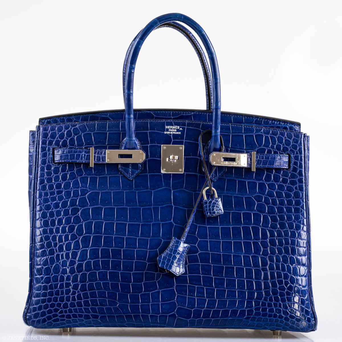 Hermes Birkin 35 Blue Electric Porosus Crocodile Palladium Hardware