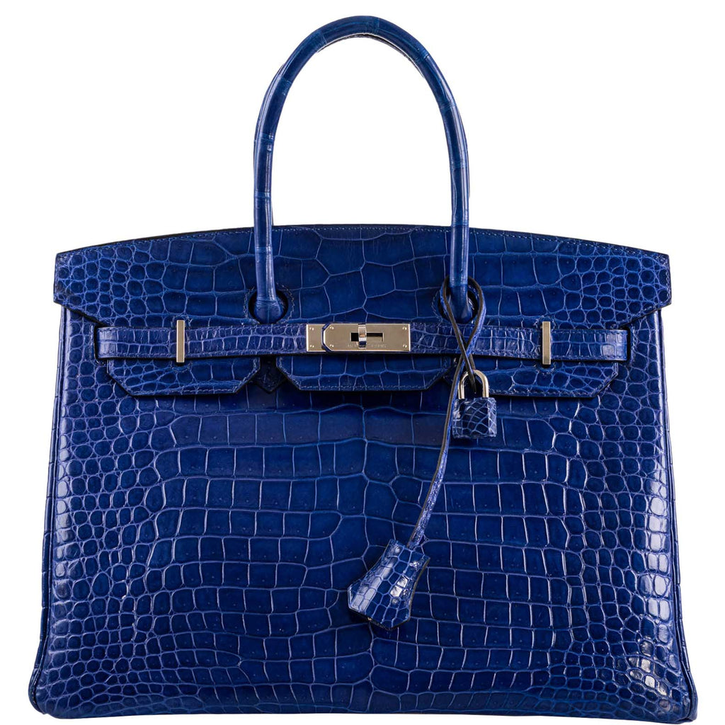Hermes Birkin 35 Blue Electric Porosus Crocodile Palladium Hardware