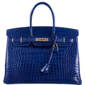 Hermes Birkin 35 Blue Electric Porosus Crocodile Palladium Hardware