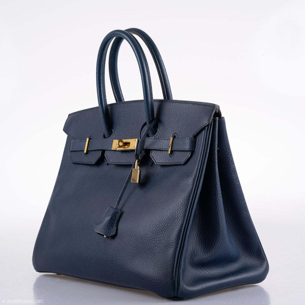 Hermes Birkin 35 Blue Saphire Ardennes leather Gold Hardware