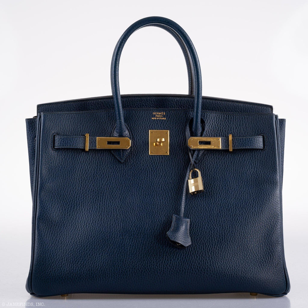 Hermes Birkin 35 Blue Saphire Ardennes leather Gold Hardware