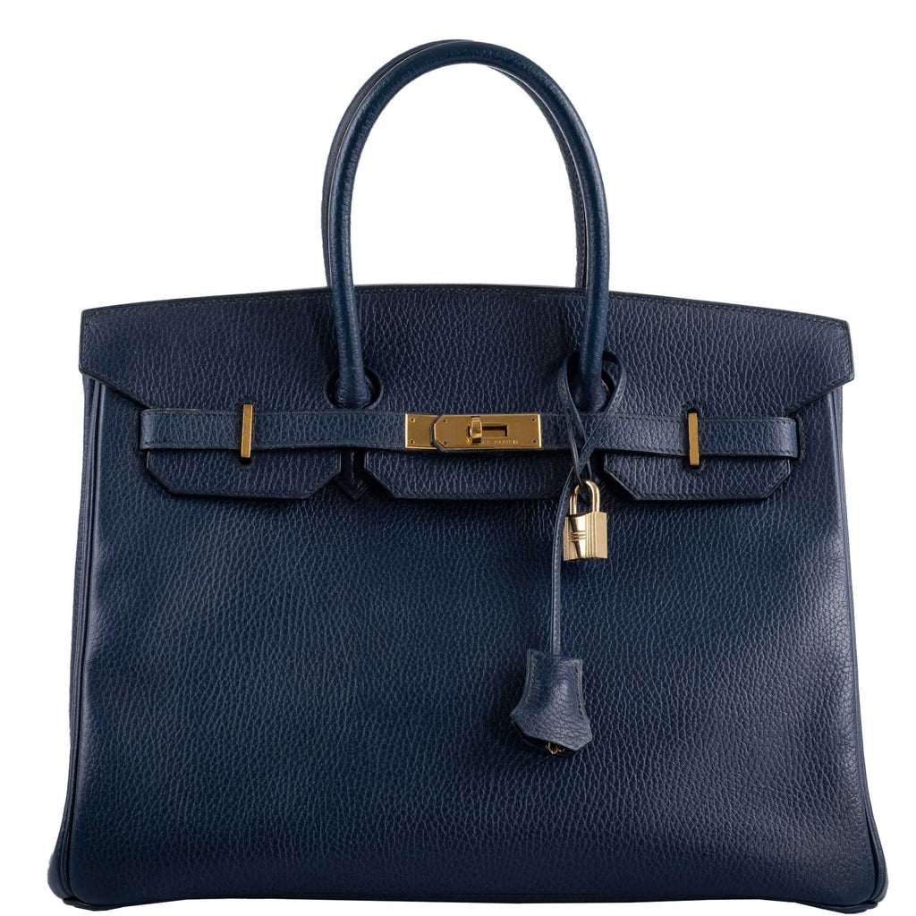 Hermes Birkin 35 Blue Saphire Ardennes leather Gold Hardware
