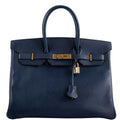 Hermes Birkin 35 Blue Saphire Ardennes leather Gold Hardware