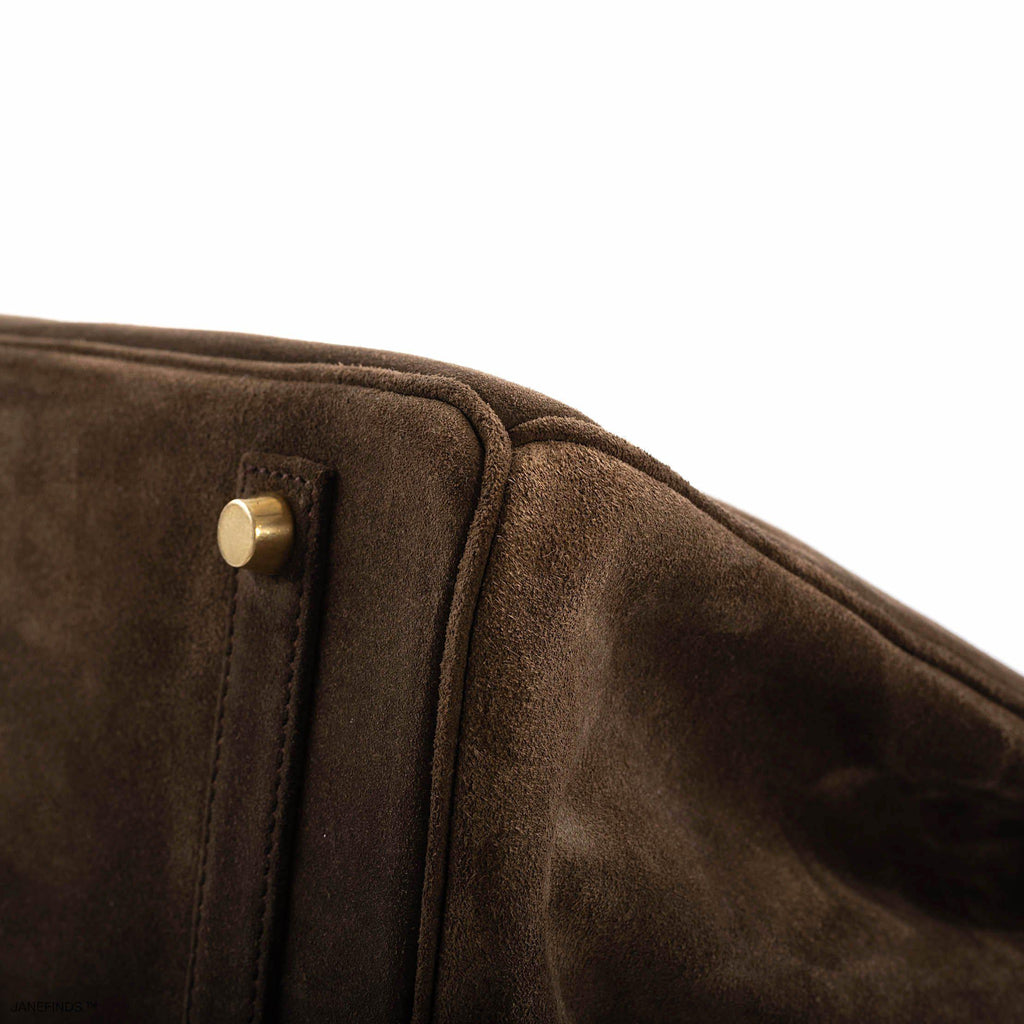 Hermes Birkin 35 Chocolate Veau Doblis Suede with Gold Hardware