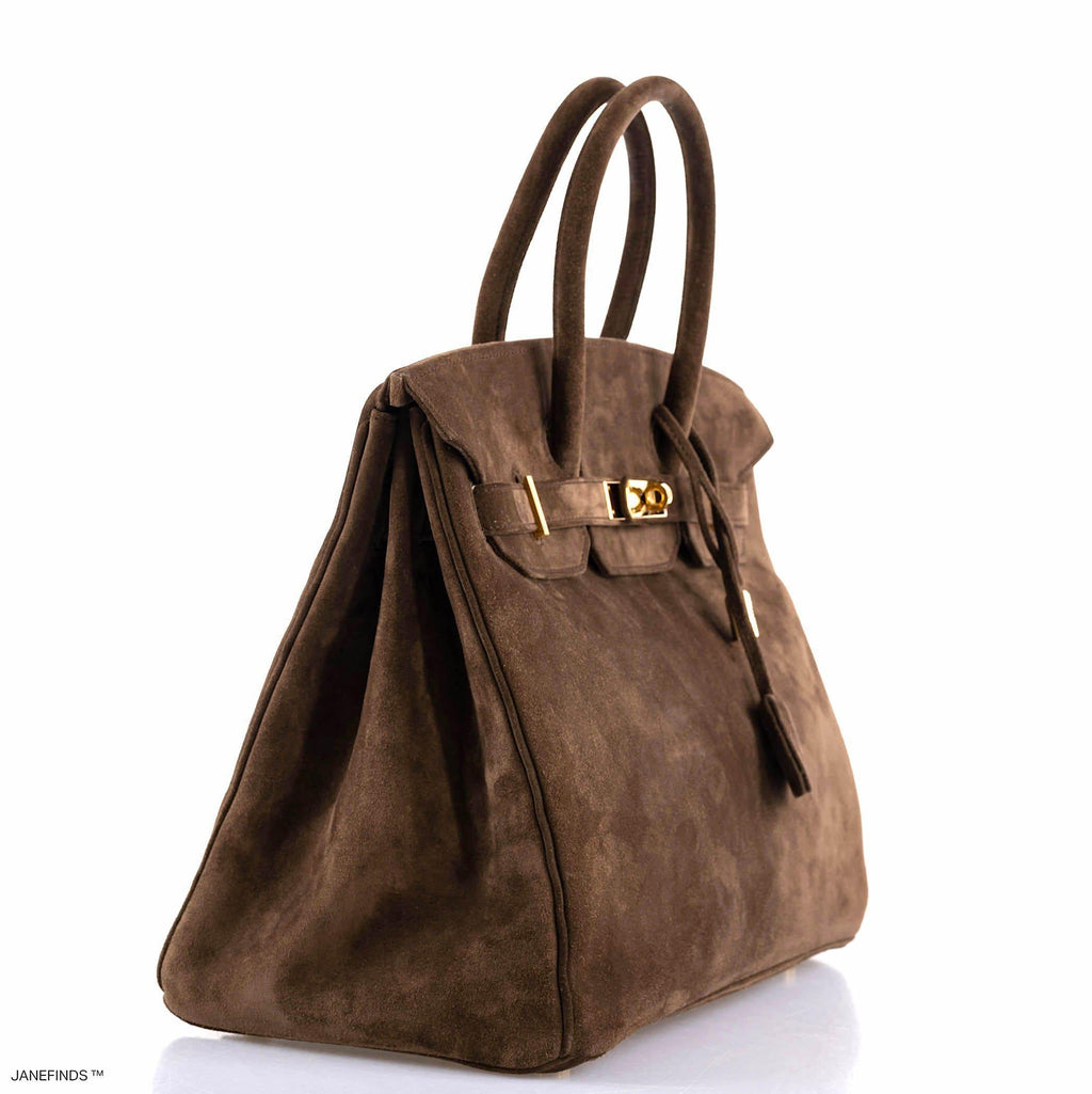 Hermes Birkin 35 Chocolate Veau Doblis Suede with Gold Hardware