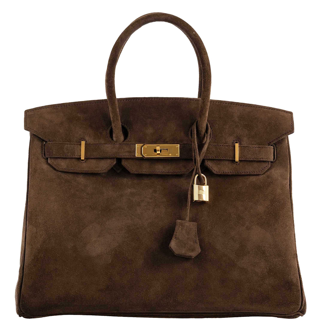Hermes Birkin 35 Chocolate Veau Doblis Suede with Gold Hardware