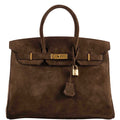 Hermes Birkin 35 Chocolate Veau Doblis Suede with Gold Hardware