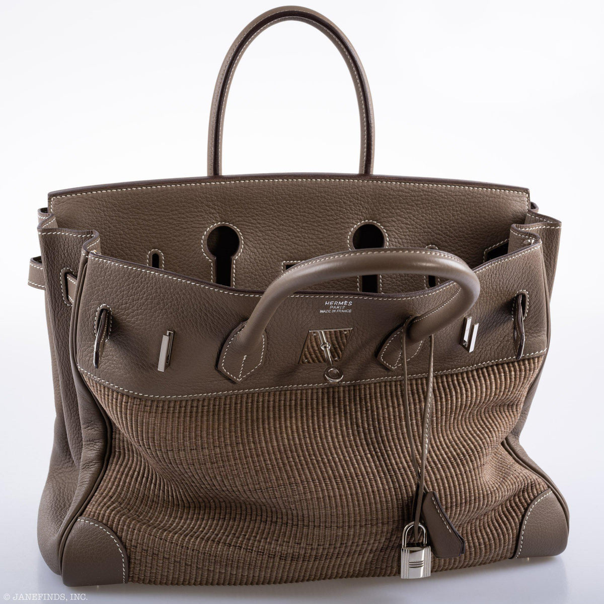Hermes Birkin 35 Crinoline & Etoupe Clemence with Palladium Hardware
