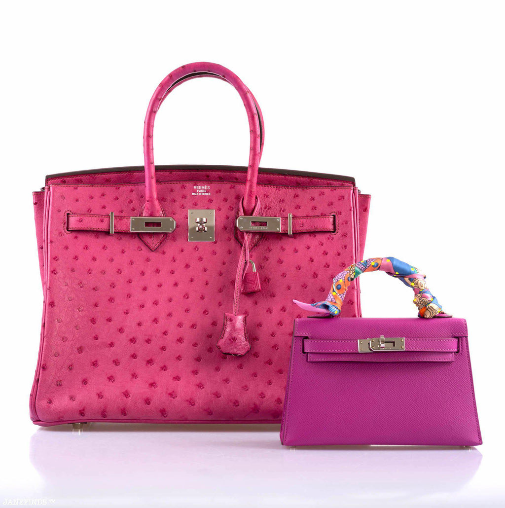 Hermes Birkin 35 Fuchsia Ostrich with Palladium Hardware
