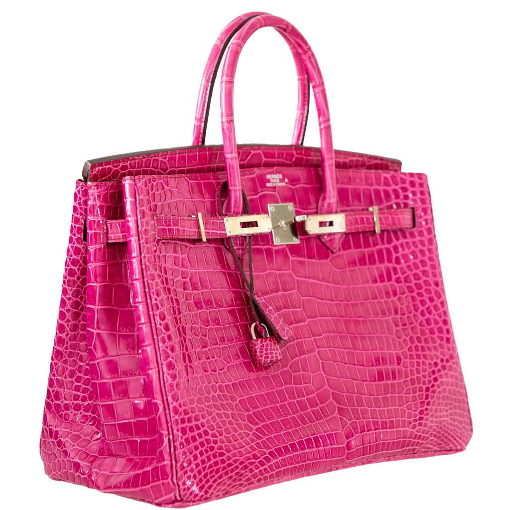 Hermes Birkin 35 Fuchsia Porosus Crocodile with Palladium Hardware
