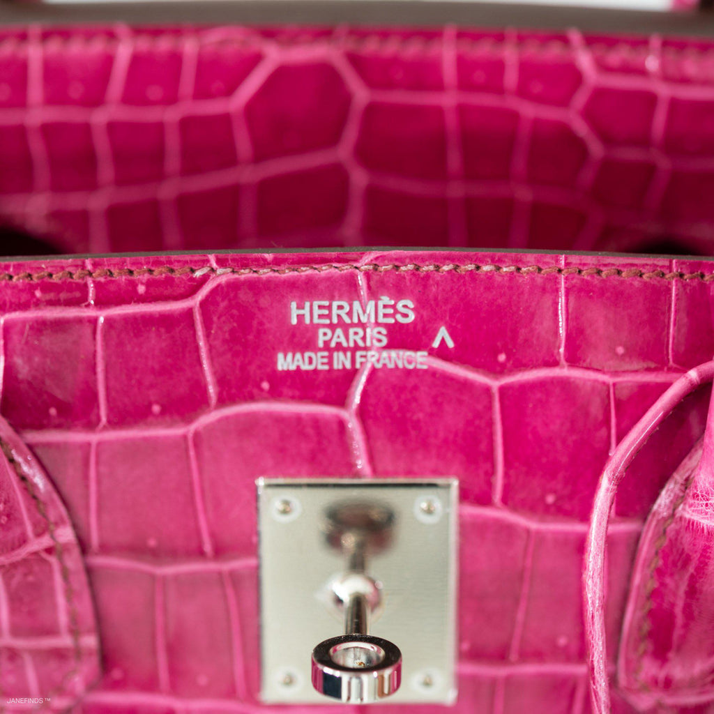 Hermes Birkin 35 Fuchsia Porosus Crocodile with Palladium Hardware